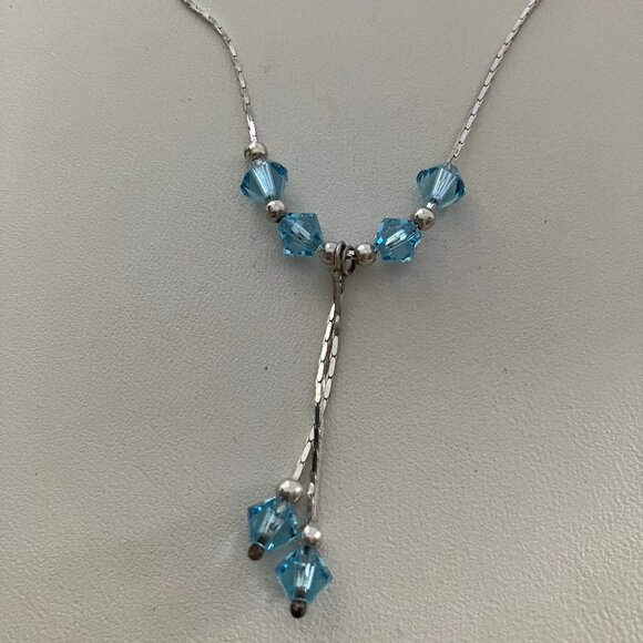 Blue Topaz Y Necklace 15.5” 925 Sterling Silver - Picture 3 of 6